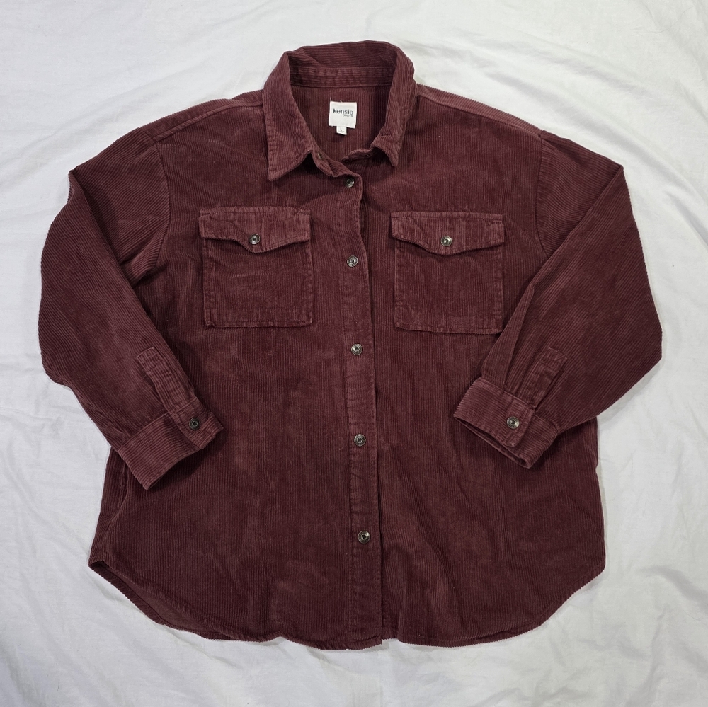 Kensie Wide Whale Corduroy ShacketFlap Pockets Cabincore Gorpcore Grunge. L